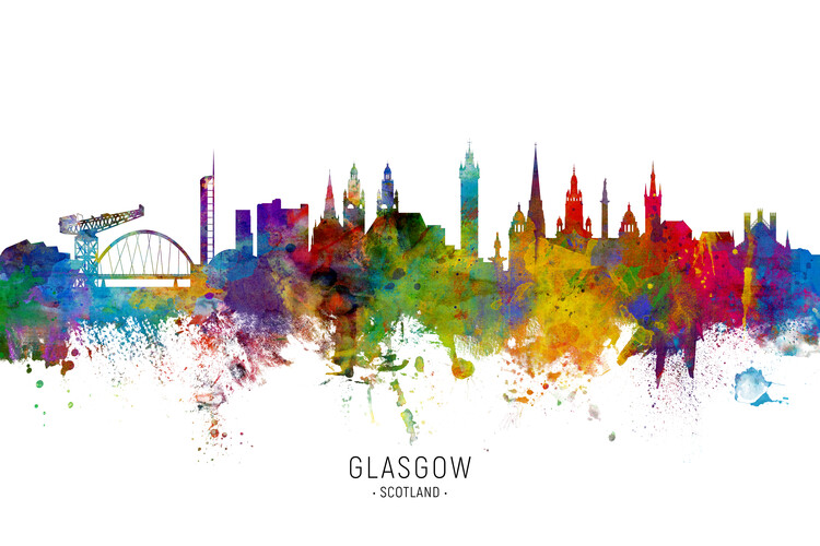 Плакат Glasgow Scotland Skyline Cityscape Painting Watercolor