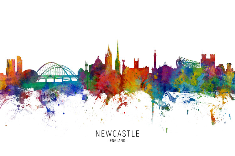 Плакат Newcastle England Skyline Cityscape Painting Watercolor
