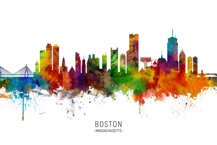 Плакат Boston Massachusetts Skyline Cityscape Painting Watercolor