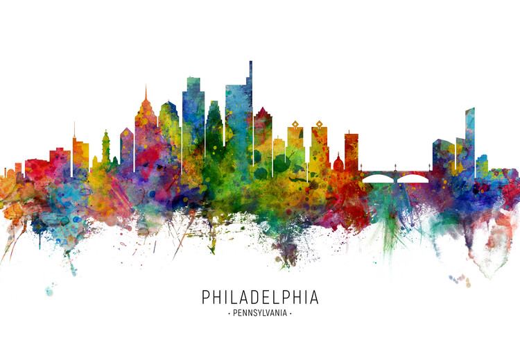 Плакат Philadelphia Pennsylvania Skyline Cityscape Painting Watercolor