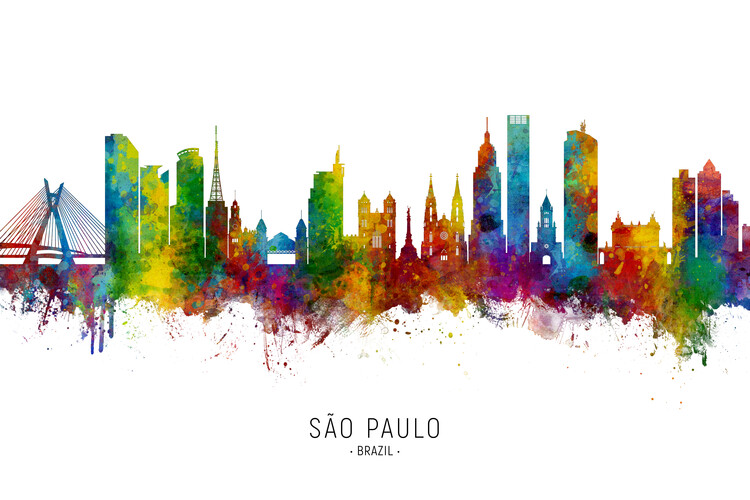 Poster Sao Paulo Brazil Skyline Cityscape Painting Watercolor