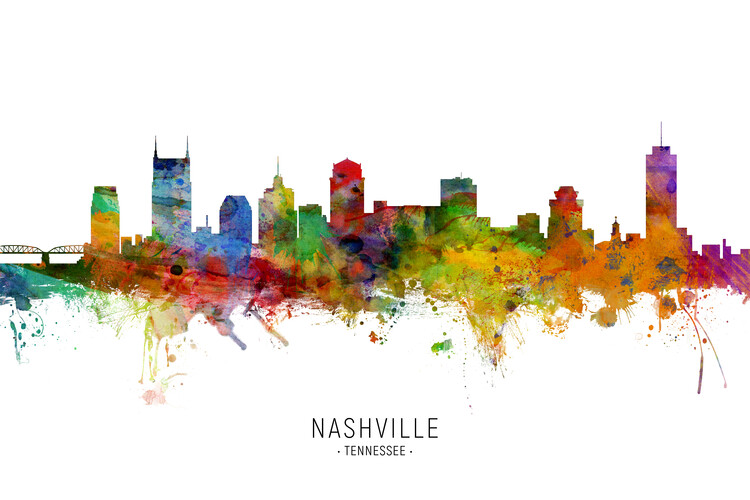 Плакат Nashville Tennessee Skyline Cityscape Painting Watercolor