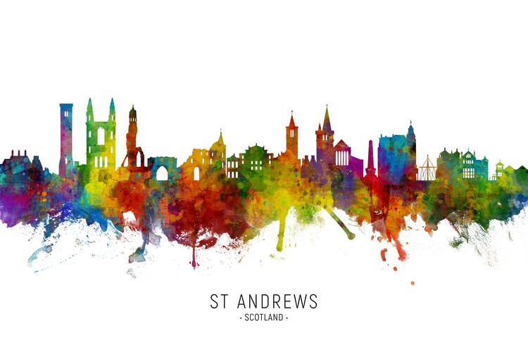 Плакат St Andrews Scotland Skyline Cityscape Painting Watercolor