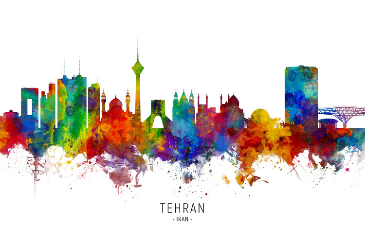 Плакат Tehran Iran Skyline Cityscape Painting Watercolor