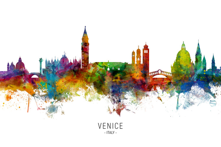 Плакат Venice Italy Skyline Cityscape Painting Watercolor