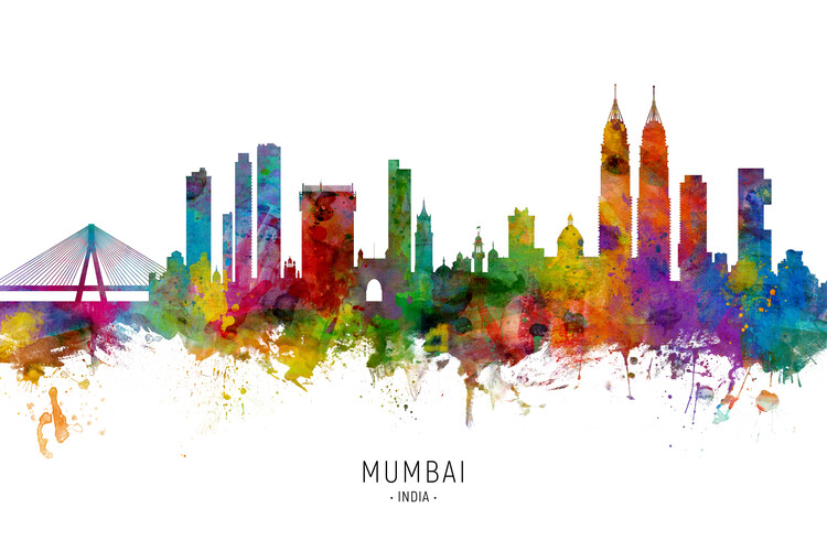 Плакат Mumbai India Skyline Cityscape Painting Watercolor