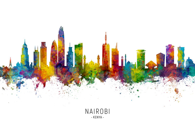 Плакат Nairobi Kenya Skyline Cityscape Painting Watercolor