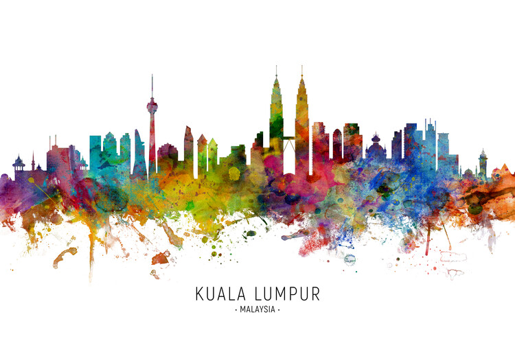 Плакат Kuala Lumpur Malaysia Skyline Cityscape Painting Watercolor