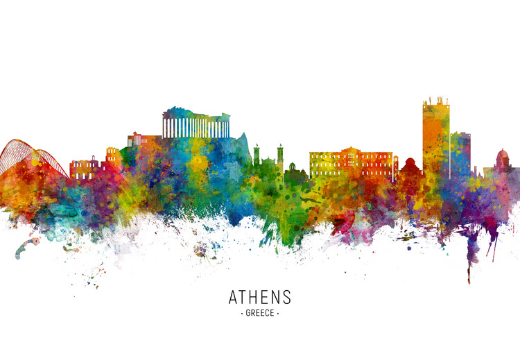 Плакат Athens Greece Skyline Cityscape Painting Watercolor