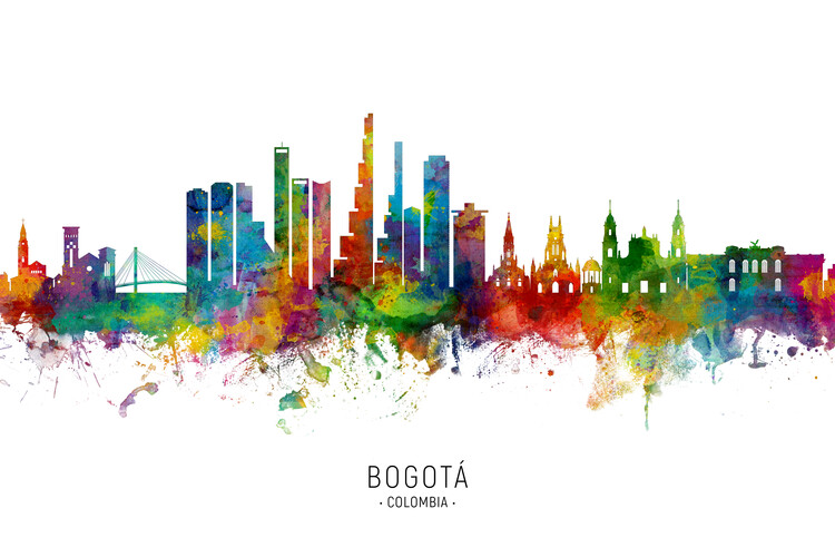 Плакат Bogota Colombia Skyline Cityscape Painting Watercolor
