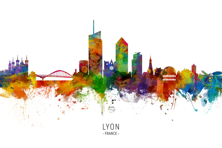 Плакат Lyon France Skyline Cityscape Painting Watercolor
