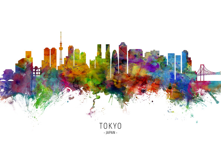 Плакат Tokyo Japan Skyline Cityscape Painting Watercolor