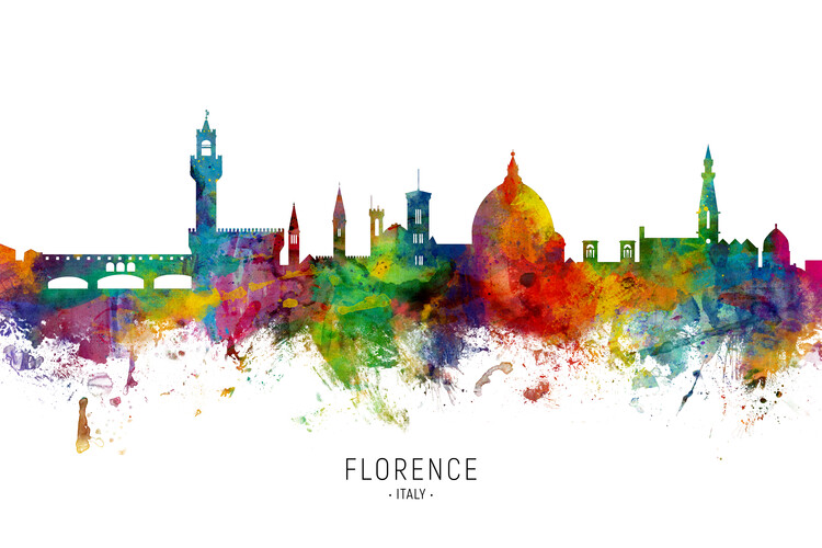 Плакат Florence Italy Skyline Cityscape Painting Watercolor