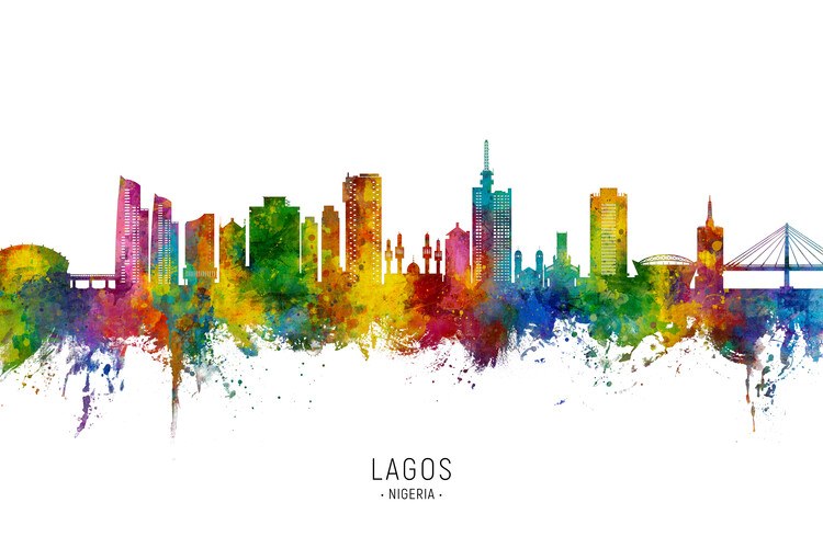 Плакат Lagos Nigeria Skyline Cityscape Painting Watercolor