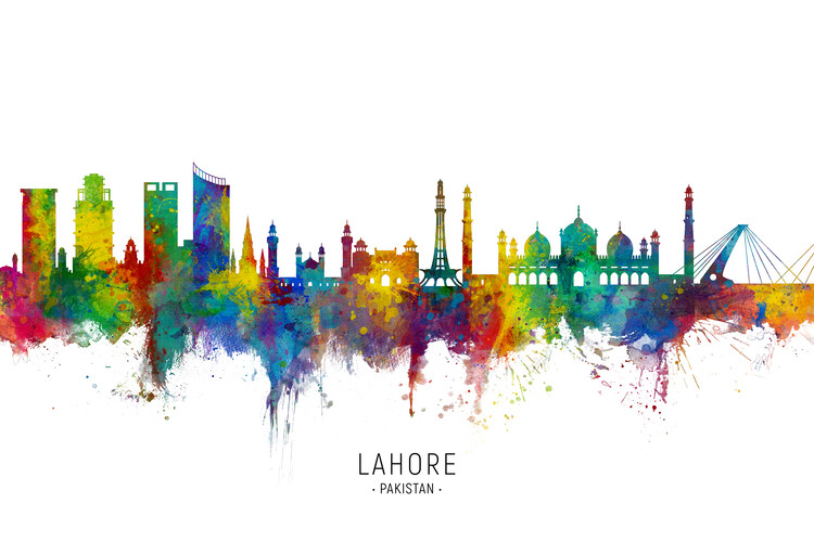 Плакат Lahore Pakistan Skyline Cityscape Painting Watercolor
