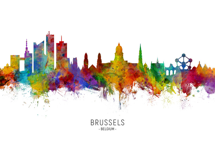 Плакат Brussels Belgium Skyline Cityscape Painting Watercolor