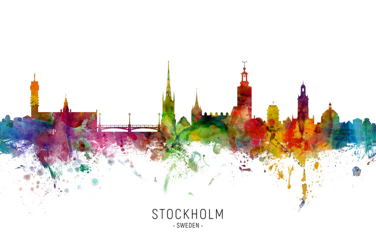 Poster Stockholm Sweden Skyline Cityscape Painting Watercolor