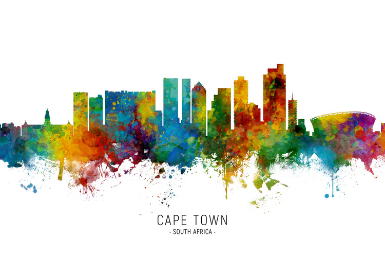 Плакат Cape Town South Africa Skyline Cityscape Painting Watercolor