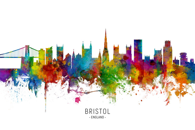 Плакат Bristol England Skyline Cityscape Painting Watercolor