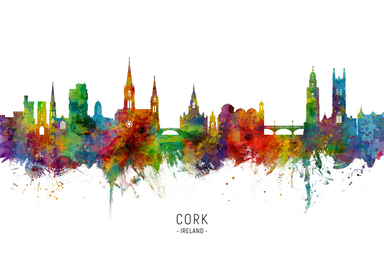 Плакат Cork Ireland Skyline Cityscape Painting Watercolor