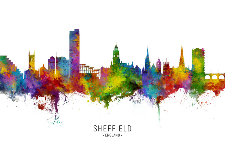Плакат Sheffield England United Kingdom Skyline Cityscape Painting Watercolor