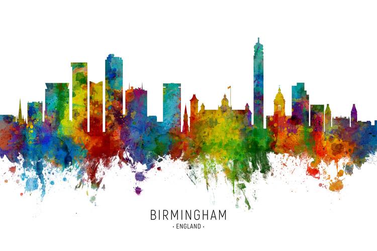 Плакат Birmingham England Skyline Cityscape Painting Watercolor
