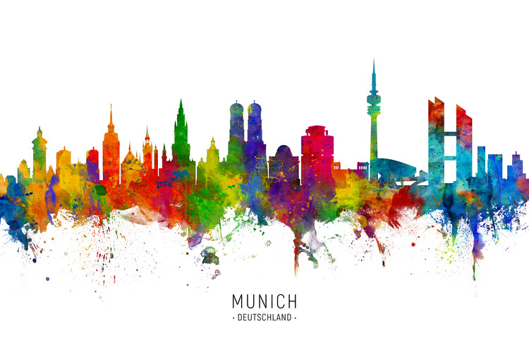 Плакат Munich Deutschland Skyline Cityscape Painting Watercolor