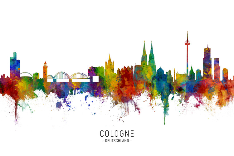Плакат Cologne Deutschland Skyline Cityscape Painting Watercolor