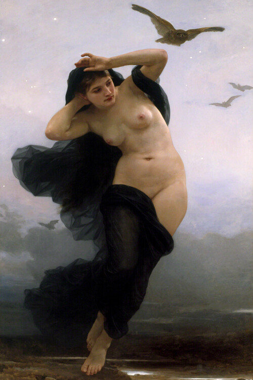Poster The Night (Vintage Dark Female Nude) - William Bouguereau