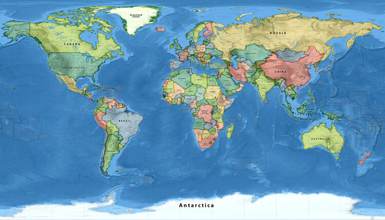 Poster Political world map Paterson projection