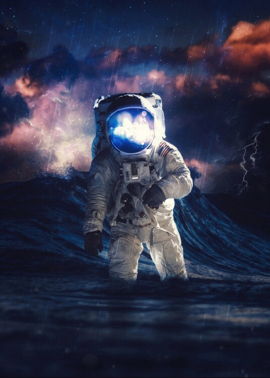 Plakat Astronaut by Wave under thunderstorm