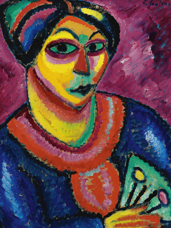 Картината върху платно Woman with a Green Fan (Vintage Female Portrait) - Alexej von Jawlensky
