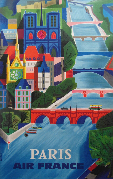 Poster 1960 Air France Paris Bridges Travel Poster
