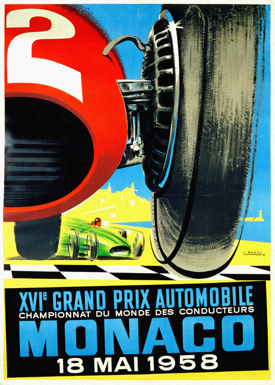 Canvas Print Monaco, 1958 Grand Prix Automobile Race Poster
