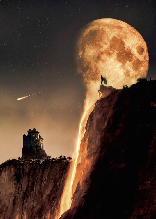 Poster Yellow full moon descending on Angel Falls