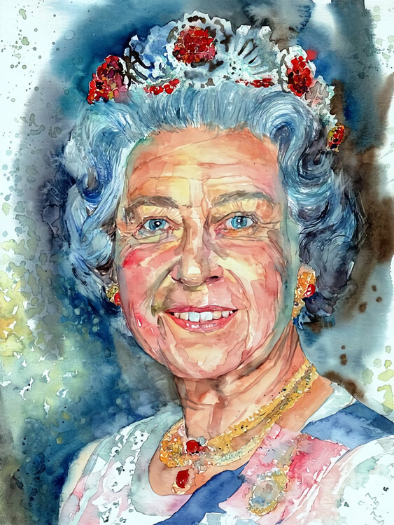 Plakát Queen Elizabeth II Portrait Watercolor