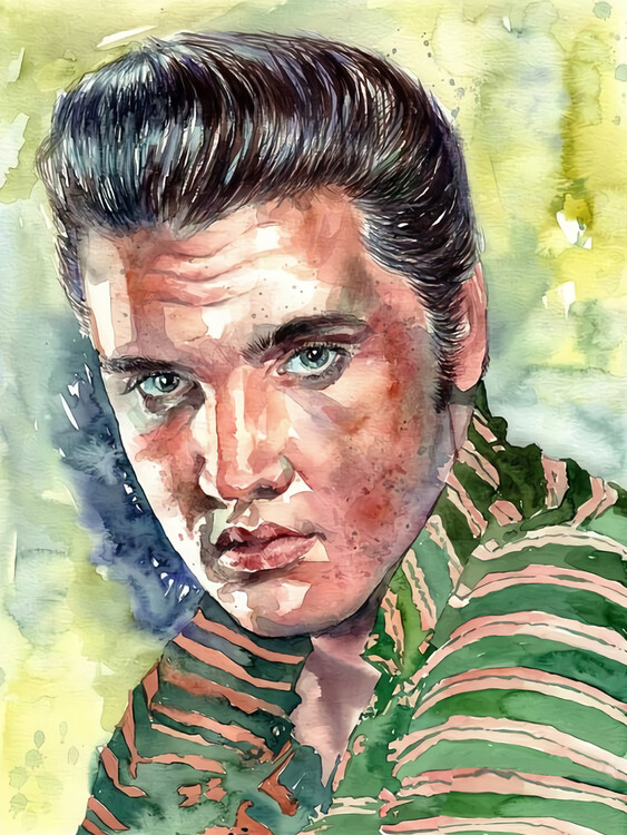 Plakát E. Presley Portrait Watercolor