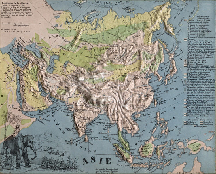 Plakat 3D raised relief map of Asia