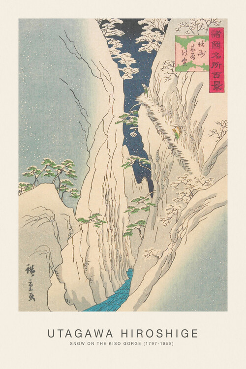 Poster Snow on the Kiso Gorge (Festive Japandi) - Utagawa Hiroshige