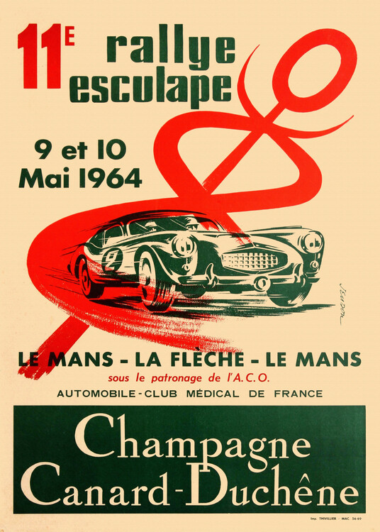 Canvas Print Sports Car Racing Poster for the 11th Rally Esculape Le Mans La Fleche 1964