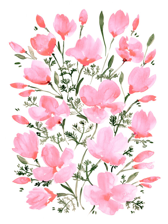 Poster Pink watercolor poppies