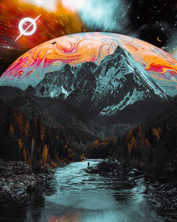 Плакат Alone with the surreal space mountains