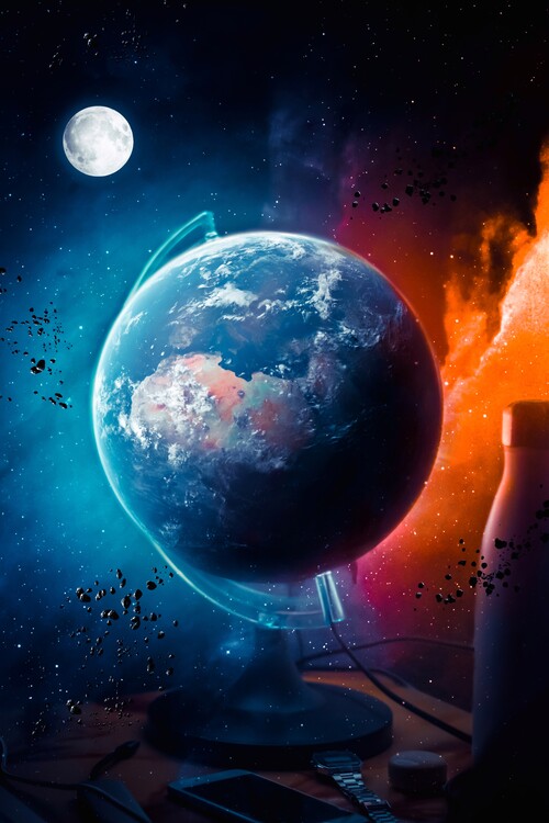 Плакат Earth Globe with moon on desktop