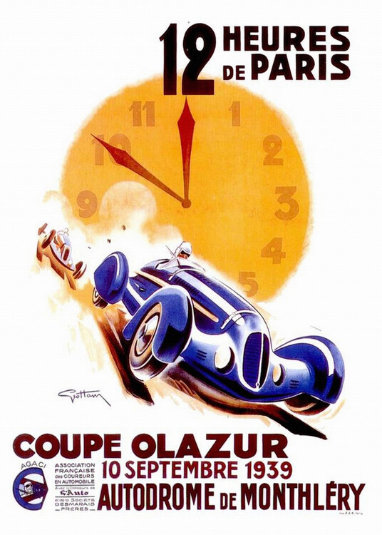 Poster 1939 12 Hours of Paris. Olazur Cup. September 10, 1939. Circuit of Monthlery