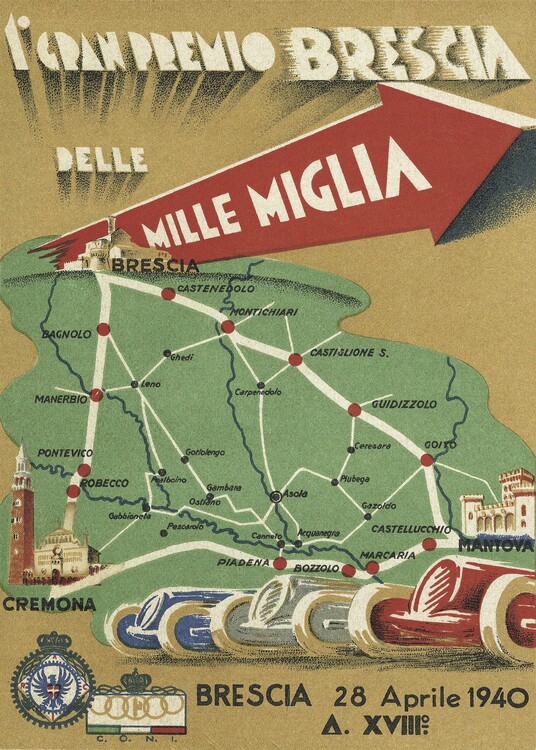Canvas Print Mille Miglia car racing 1940