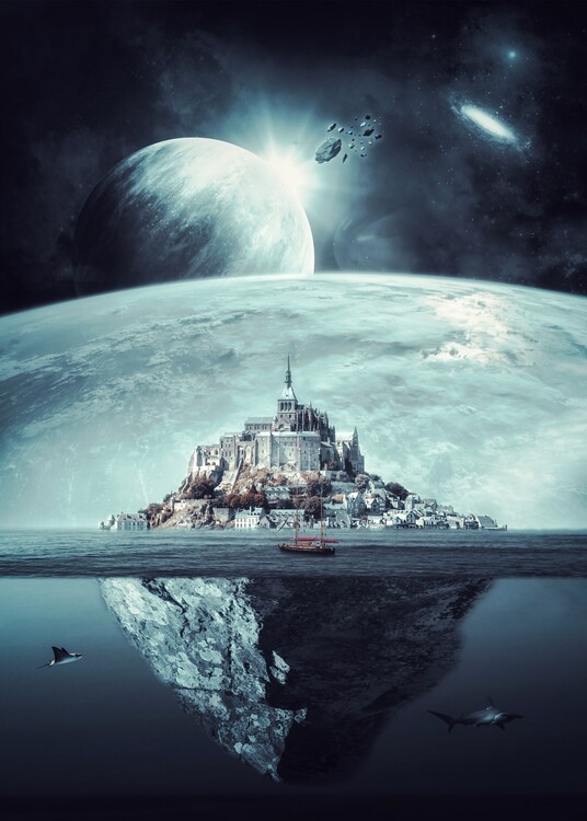 Plagát Mont Saint-Michel rock island and space view