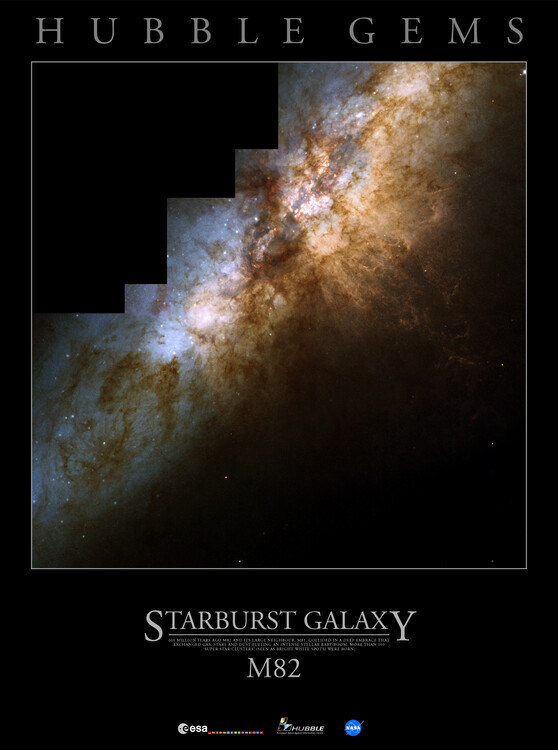 Αφίσα M82 Starburst galaxy, Space, Galaxy, Nasa, ESA, Hubble