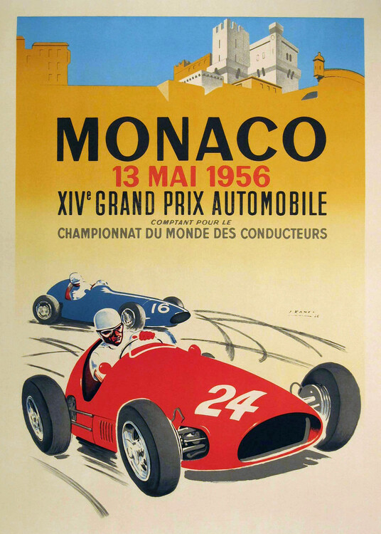 Canvas Print Monaco, 1956 Grand Prix illustrated by J. Ramel