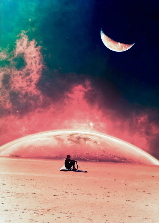 Plakat Surfer look for the ocean on Mars Planet