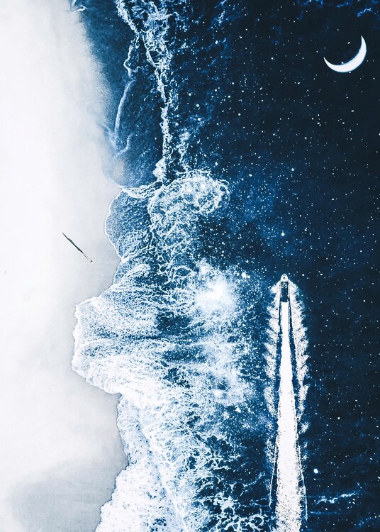 Poster Starry Ocean night stars aerial view